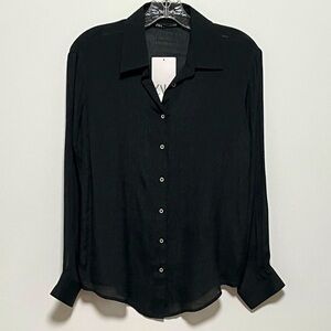 ZARA Fashionable Black sheen button down long sleeves fancy versatile blouse NEW